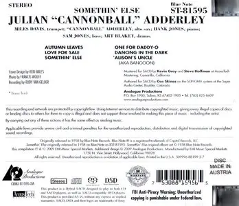 Cannonball Adderley - Somethin' Else (1958) [2009, SACD, Analogue Productions CBNJ 81595 SA]