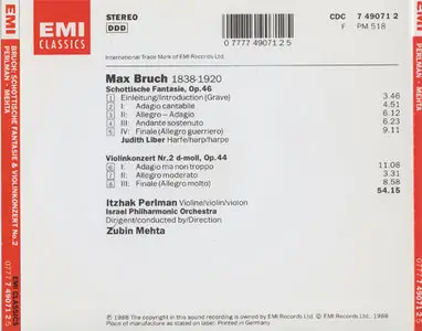 Max Bruch - Perlman / Mehta - Scottish Fantasy & Violin Concerto No. 2 (1988)