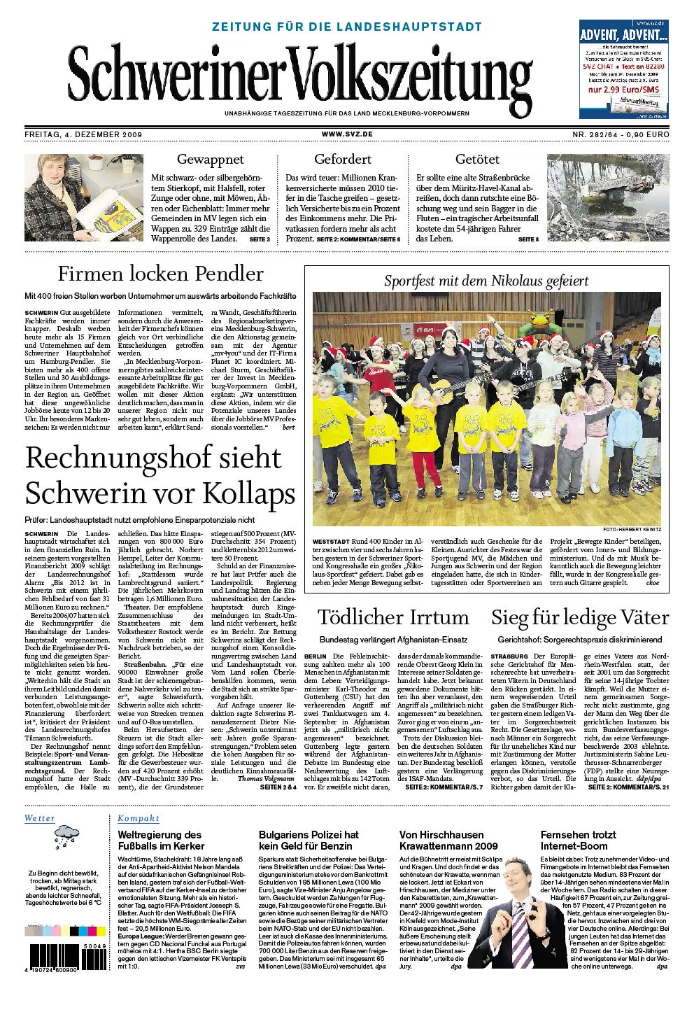 Schweriner Volkszeitung 04.12.2009 (Ausgabe Stadt Schwerin)
