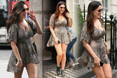 Kelly Brook - Candids in short dress leaving her home August 15, 2013