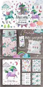 CreativeMarket - Watercolor unicorn magic collection