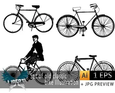 Set of old classic bike Illustration