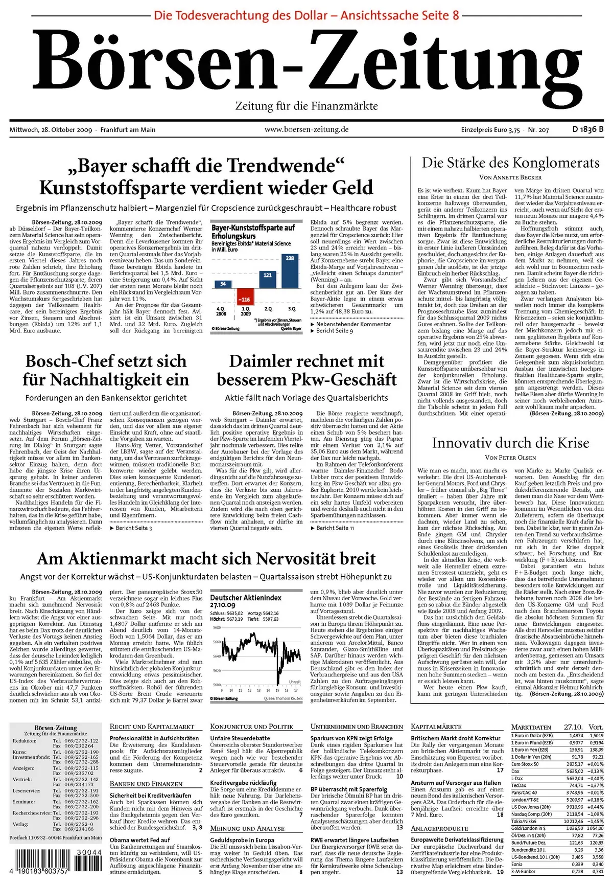 Boersenzeitung vom 28. Oktober 2009