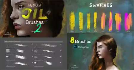 8 Oil Brushes Pack for Photoshop