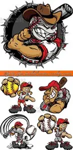 Sports logos baseball cartoon cowboy vector