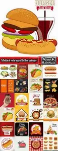 Vector Set fast food hamburger sandwich grilled meat pizza