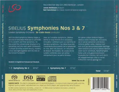 Sibelius - LSO, Sir Colin Davis - Symphonies Nos. 3 & 7 [Hybrid SACD: PS3 SACD Rip & EAC CD Rip]