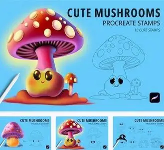 Cute Mushrooms Stamps for Procreate - P6XMTCR