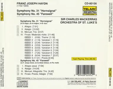 Charles Mackerras, Orchestra of St. Luke's - Joseph Haydn: Symphonies Nos. 31 'Hornsignal' & 45 'Farewell' (1989)