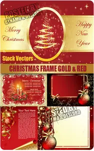 Christmas frame gold & red - Stock Vector