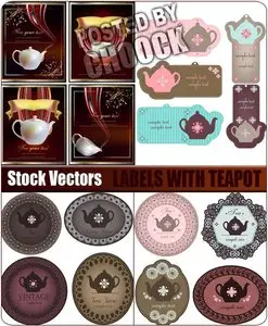 Stock Vector: Labels with teapot