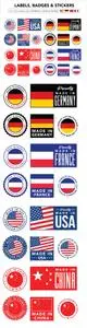 Made in USA, Germany, China & France Labels, Badges & Stickers in Vector