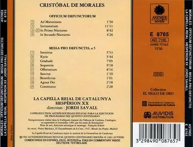 Jordi Savall, La Capella Reial de Catalunya, Hespèrion - Cristóbal de Morales: Officium Defunctorum; Missa Pro Defunctis (1992)