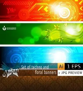 Set of techno and floral banners