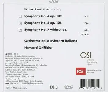 Howard Griffiths, Orchestra della Svizzera Italiana - Franz Krommer: Symphonies Nos. 4, 5 & 7 (2017)