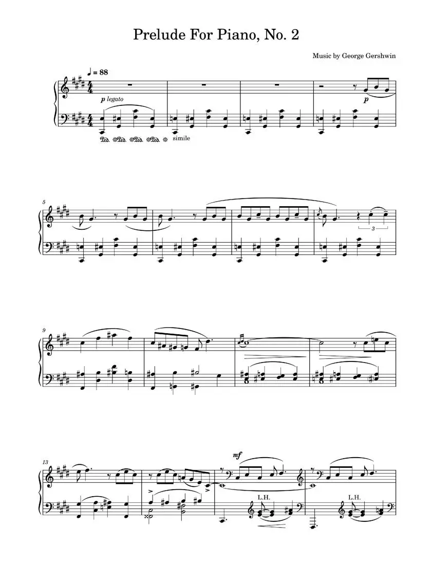 Prelude For Piano, No.2 - George Gershwin, Ira Gershwin, Richard Walters (Piano Solo)