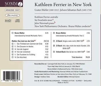 Kathleen Ferrier, Bruno Walter, New York Philharmonic Orchestra - Mahler: Das Lied von der Erde; Bach: Three Songs (2019)