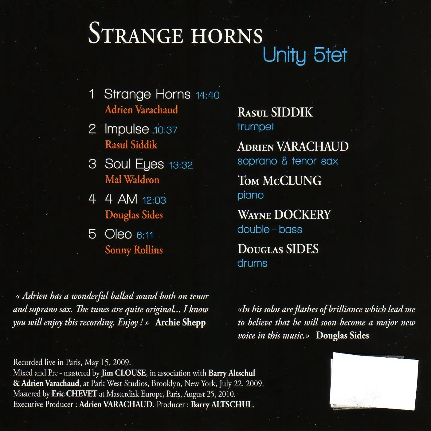 Adrien Varachaud Unity 5tet - Strange Horns (2010)