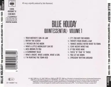 Billie Holiday - The Quintessential Billie Holiday, Vol. 1, 1933-1935 (1987) [ReUpload]