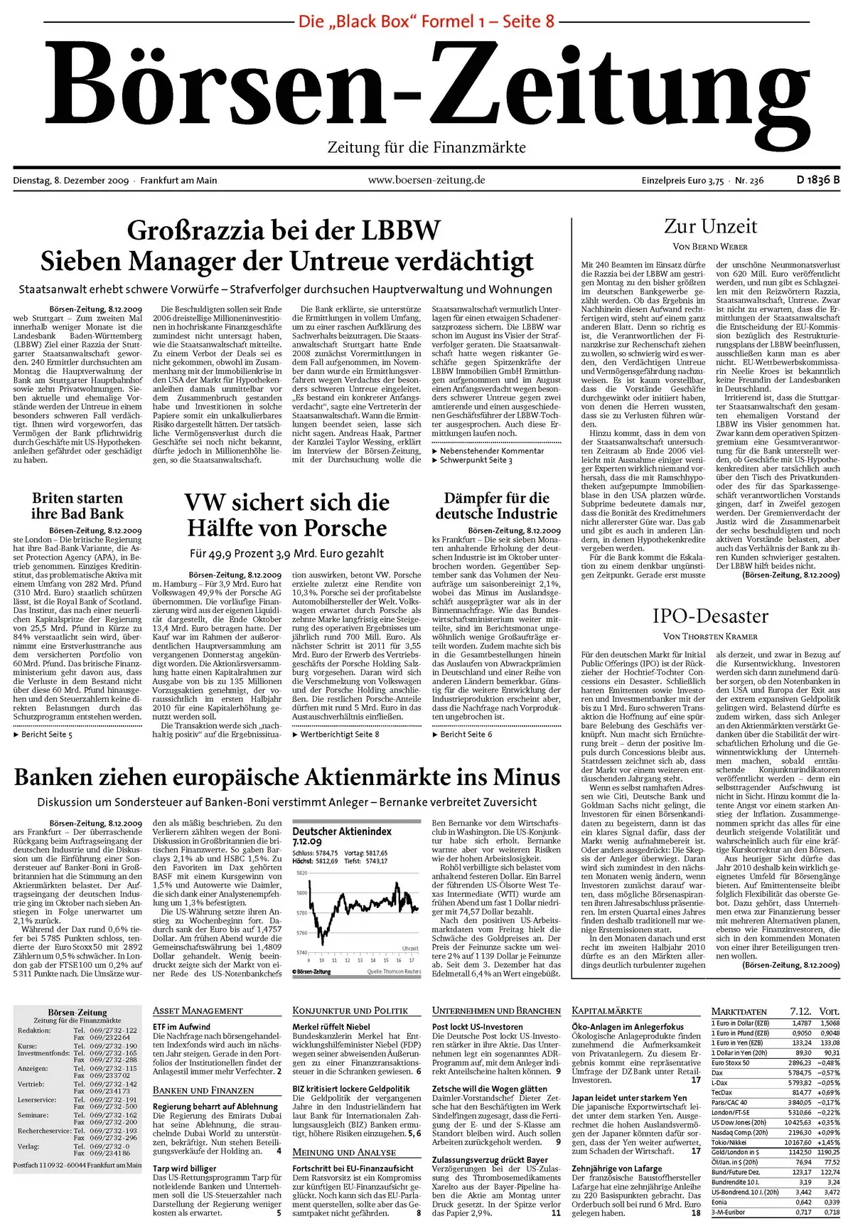 Boersenzeitung vom 8. Dezember 2009