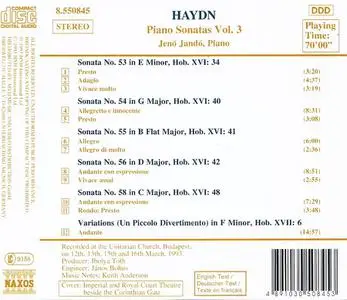 Jenö Jandó - Joseph Haydn: Piano Sonatas, Vol.3: Nos. 53-56 & 58 (1993)