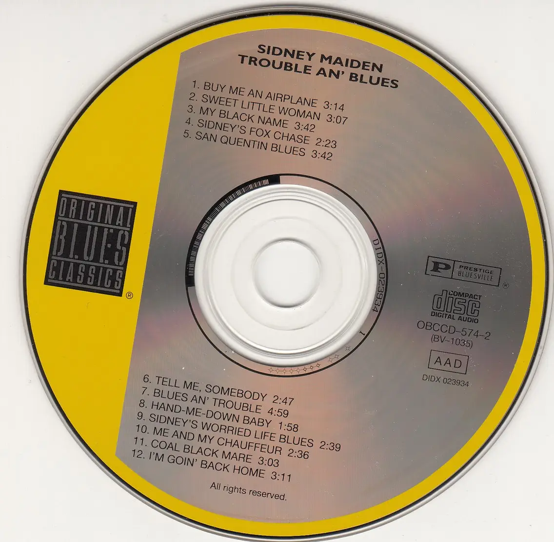 Sidney Maiden - Trouble An' Blues (1961) {Prestige-Bluesville OBCCD-574-2 rel 1994}