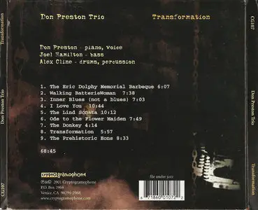 Don Preston Trio - Transformation (2001) {Cryptogramophone CG107} (Zappa related)