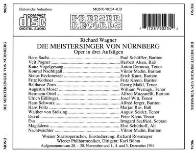 Wagner - Die Meistersinger von Nürnberg - Wiener Philharmoniker, Wiener Staatsopernchor, Karl Böhm (1944) {Preiser 90234}