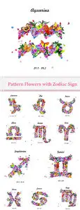 Vector Pattern Flowers with Zodiac Sign qBee