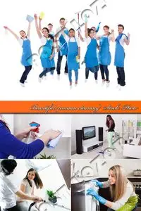 Beautiful woman cleaning Stock Photo