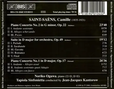 Noriko Ogawa, Tapiola Sinfonietta, Jean-Jacques Kantorow - Saint-Saëns: Piano Concertos Nos. 1 & 2; Suite in D major (2000)