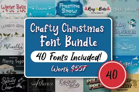 Crafty Christmas Fonts Bundle - 40 Premium Fonts + Graphics