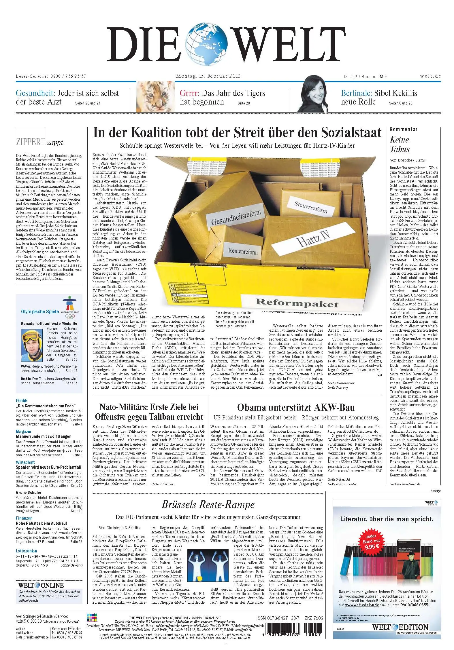 Die Welt vom 15. Februar 2010