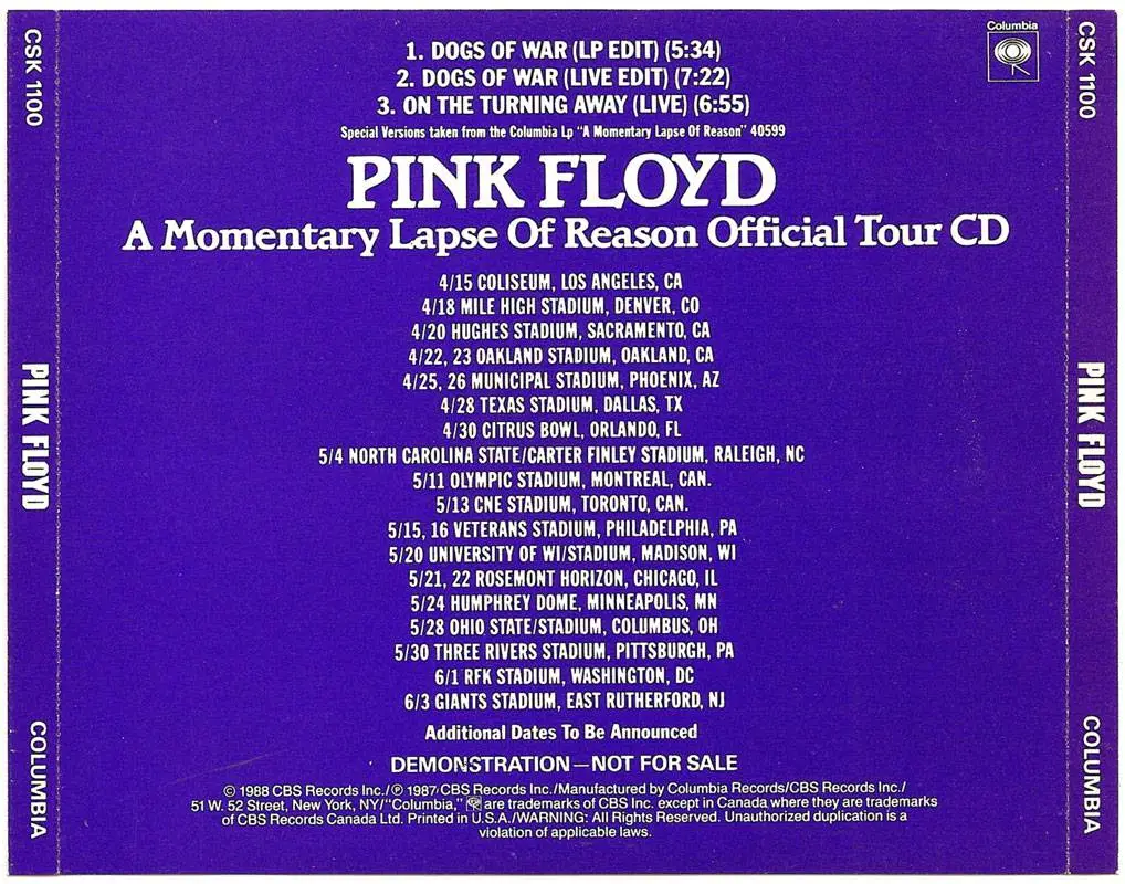 Pink Floyd - A Momentary Lapse Of Reason Official Tour CD (1988) Repost ...