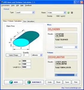 Avlan Design AVD Mass and Volume Calculator v7.1.1-CRD