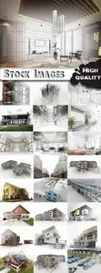 Drawings of buildings an design element - 25 HQ Jpg