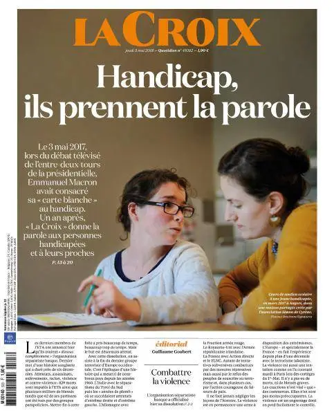 La Croix du Jeudi 3 Mai 2018