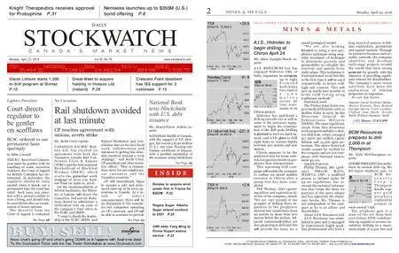 Stockwatch - Canada Daily – April 23, 2018