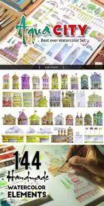 CreativeMarket - Watercolor set AQUA CITY Constructor