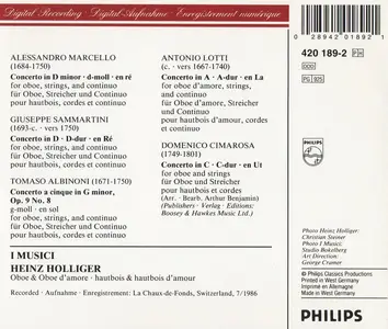 Heinz Holliger, I Musici - Albinoni, Cimarosa, Marcello, Sammartini, Lotti: Concerti per Oboe (1988)