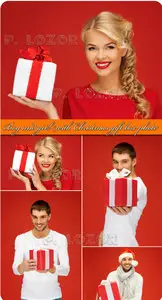 Boy and girl with Christmas gift box photo