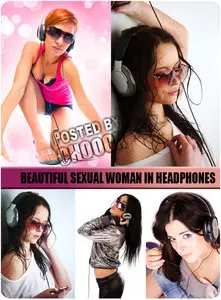 Stock Photo: Beautiful sexual woman in headphones