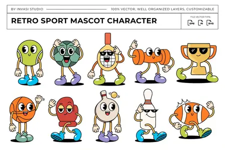 EE - Mascot Character retro cartoon in groovy style 99MR9B2