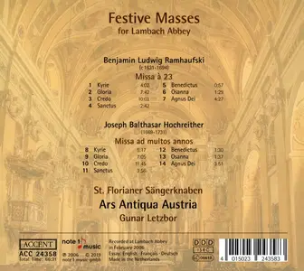 Gunar Letzbor, Ars Antiqua Austria - Festive Masses for Lambach Abbey: B.L. Ramhaufski, J.B. Hochreither (2019)