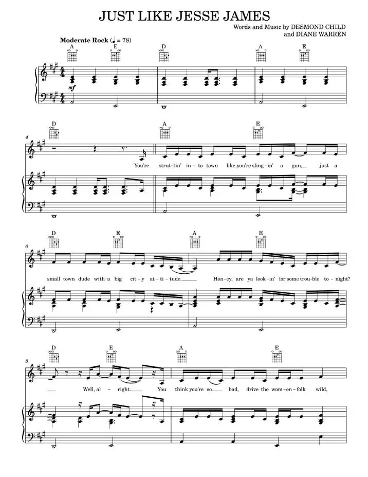 Just Like Jesse James - Cher, Desmond Child, Diane Warren (Piano-Vocal-Guitar)