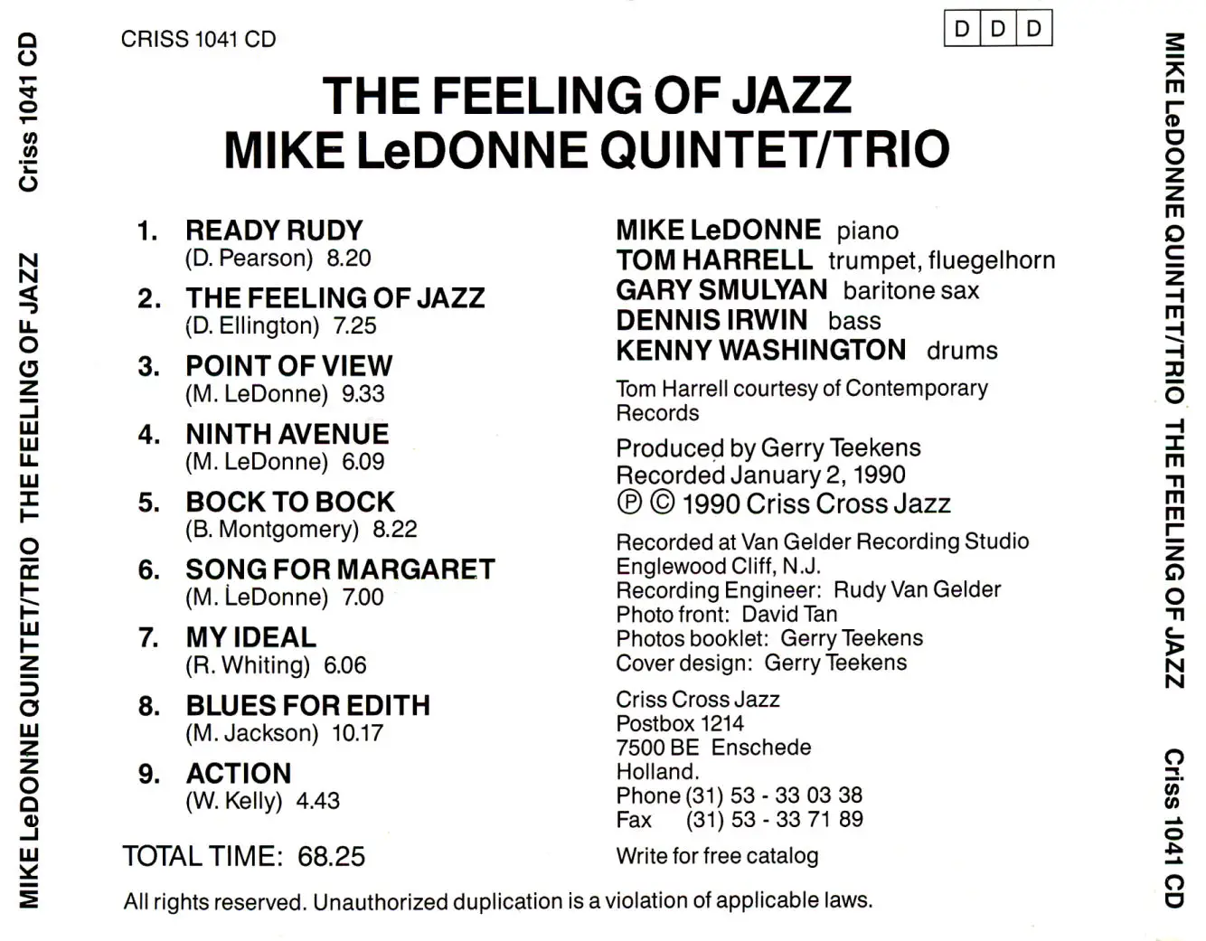 Mike LeDonne – The Feeling Of Jazz (1990) (Digital Recording)