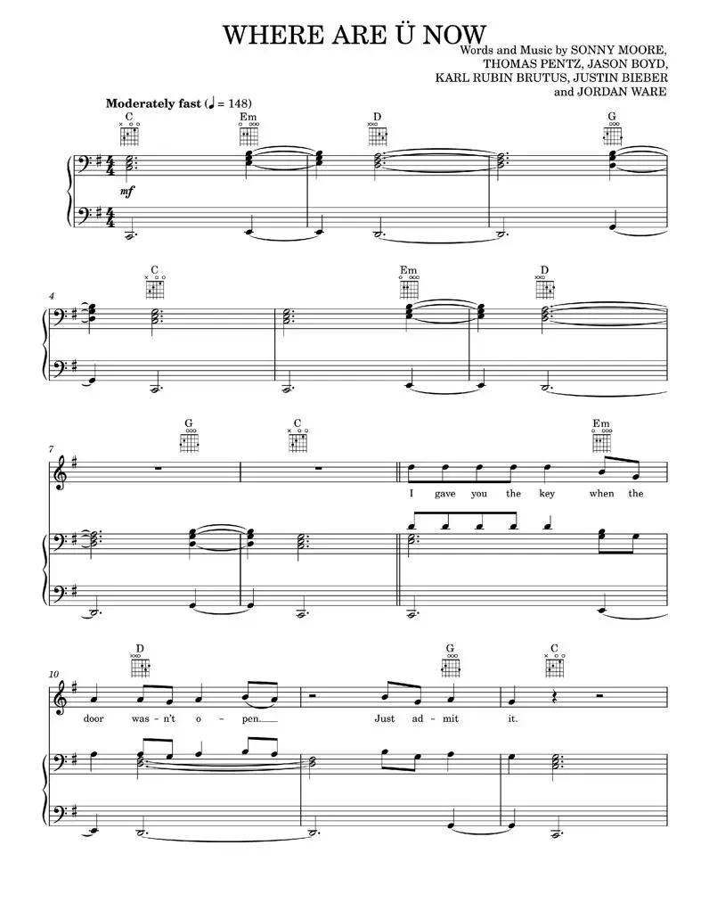 ☆ Justin Bieber-Where Are U Now Sheet Music pdf, - Free Score Download ☆