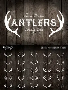 25 Hand Drawn Antlers Vector Set