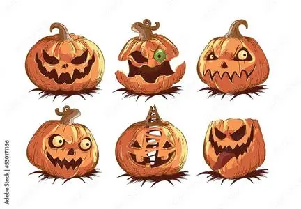 Halloween Pumpkin Jack O Lantern Illustrations with Spooky Expressions 530171166