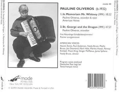 Pauline Oliveros & American Voices - St. George And The Dragon/In Memoriam, Mr. Whitney (1994) {Mode} **[RE-UP]**